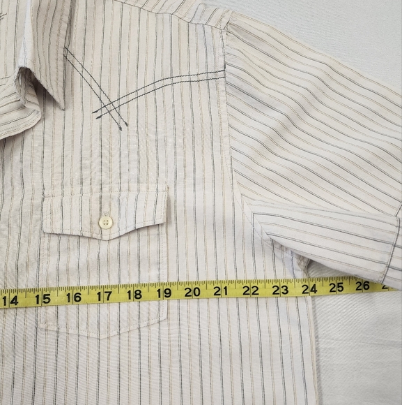 Rewire Men's Beige Striped Shirt Short Sleeve Retro, sz XL - Picture 5 of 13